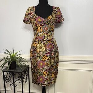 Vintage David Meister 100% Silk Geometric Floral Fitted 70’s Dress 4